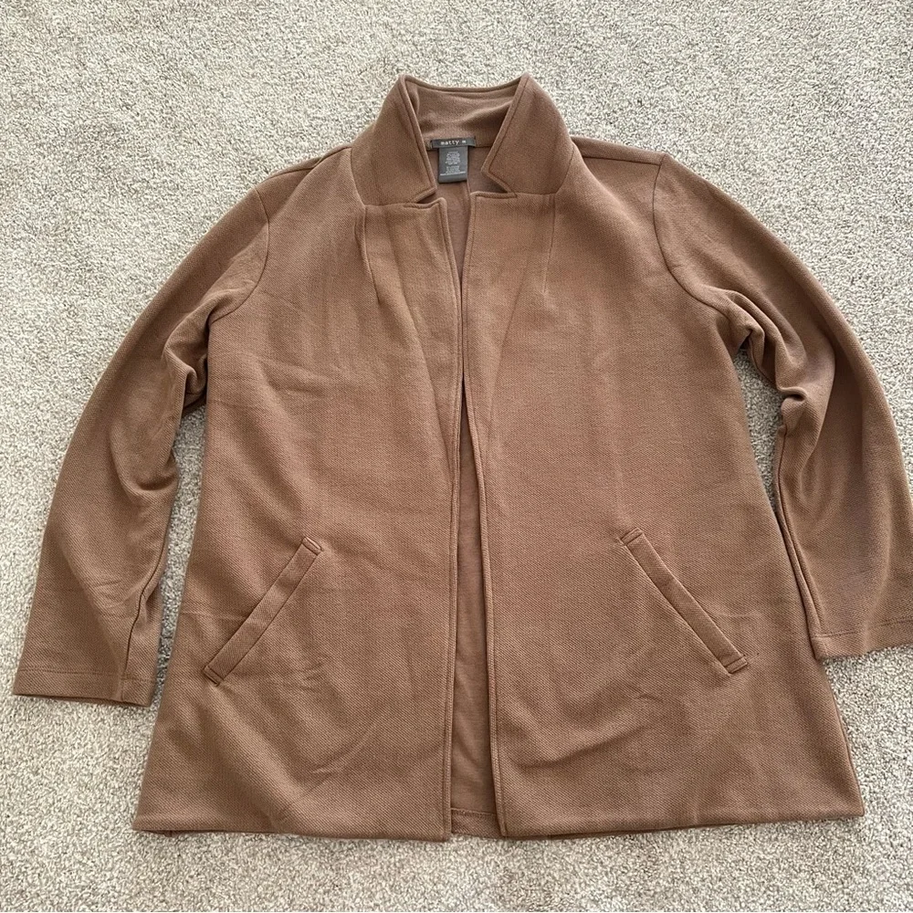 Matty M Chic Tan Brown Open Front Cotton Cardigan NWOT Size XL - Picture 7 of 12